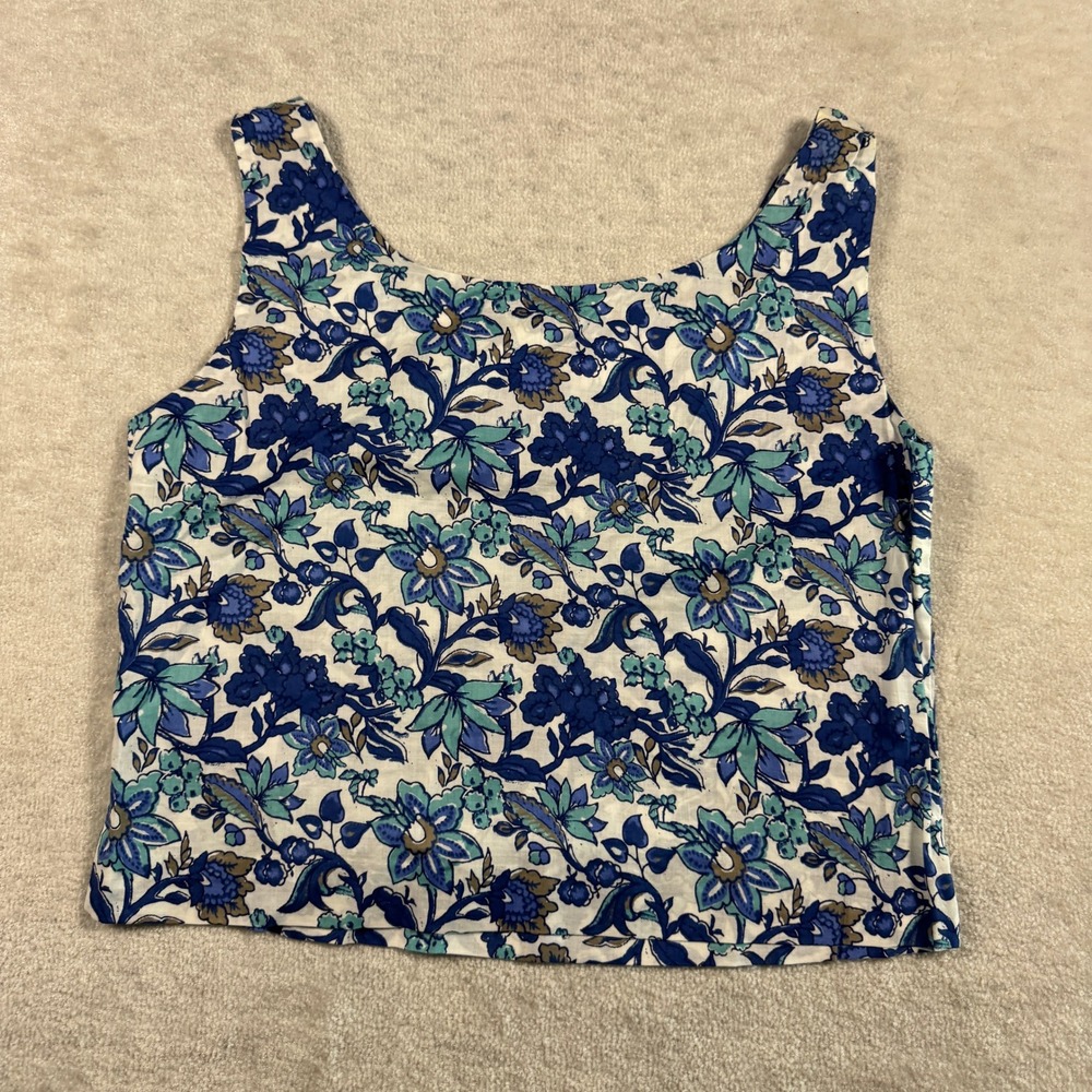 Limited America‎ Tank Top Womens L Blue Floral Cotton Scoop Neck Vintage 90s - Picture 3 of 6